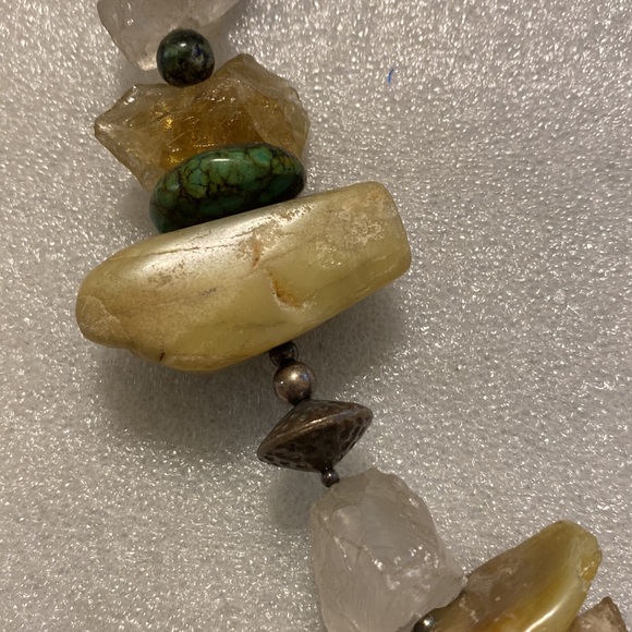 Amazing Natural Stone & Silver Statement Necklace - Yellow Opal, Citrine, Quartz - Picture 10 of 16